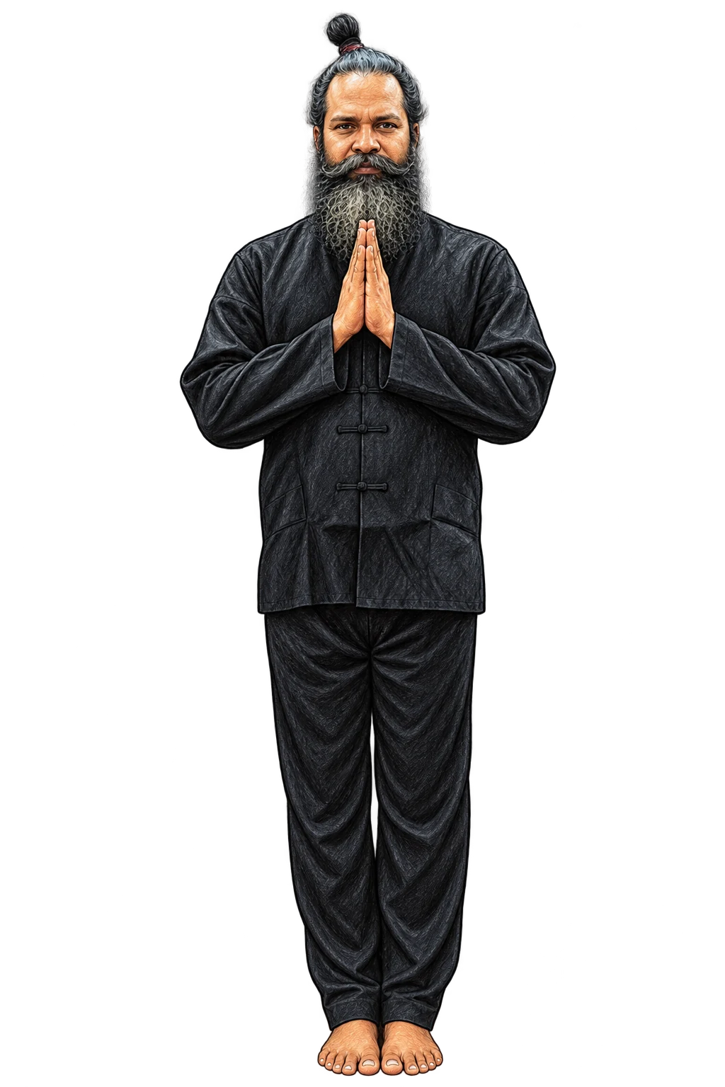 Drawing of Master Manickam with hands together in greeting
